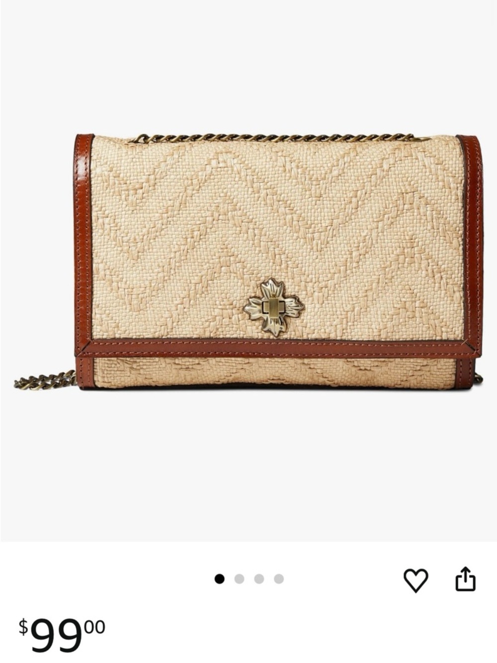 Patricia Nash Beige Woven Straw Crossbody with Brown leather Trim